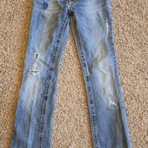 Stylish Distressed Blue Boot Cut Women's Jeans